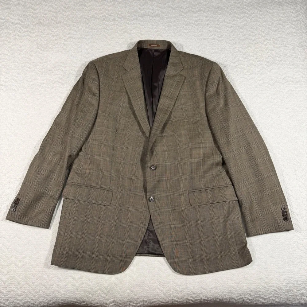Peter Millar Blazer Mens 46R Brown Glen‎ Plaid 100% Wool 2-Button Sport Coat